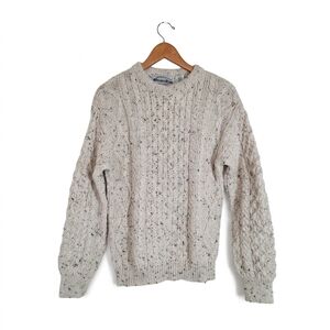 Vintage Aran Crafts 100% Wool Irish Fisherman Cable Knit Sweater Size XS